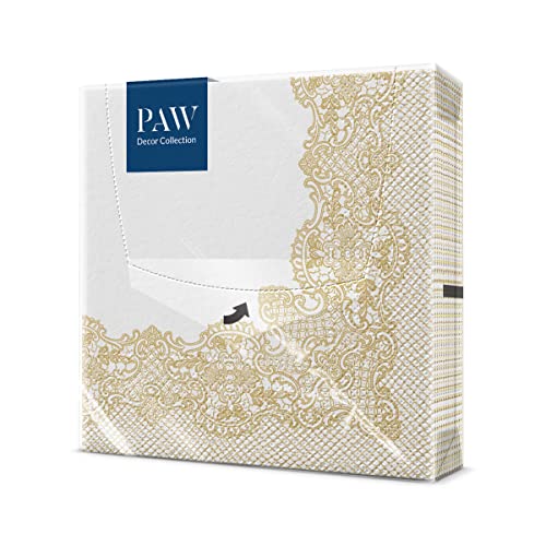 PAW - Servietten 3-lagig (33 x 33 cm) I 20 Stück I Perfekt für Kommunion, Hochzeit, Konfirmation und Feiern I Papierservietten Bunt mit Dekorationen I Besondere Anlässe, Ornamente, Gold I Royal Lace von PAW Decor Collection