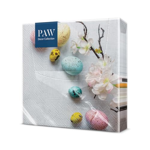 PAW - Servietten 3-lagig (33 x 33 cm) I 20 Stück I Perfekt für Ostern, Partys, Frühling und Feiern I Tischdeko Osterfeier Bunte Papierservietten - Ostereier I Easter Corner von PAW Decor Collection