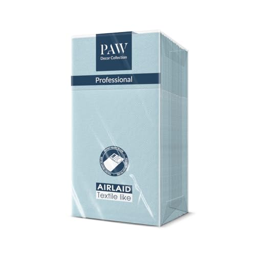 PAW - Servietten aus Airlaid - Stoffähnlich (1/8 pocket) I 25 Stück I Ideal für Hochzeit, Taufe, Kommunion, Geburtstag I Hochwertige Tischdeko Stoffservietten - Einfarbig Blau I Monolcolor light blue von PAW