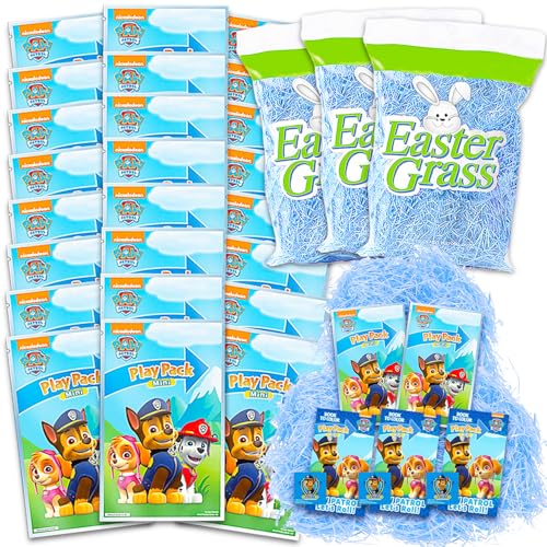 Paw Patrol Mini-Osterkorb-Füllungen + 130 ml Kunststoff-Ostergras – 24 Aktivitätenbuch-Eierfüller-Pakete | Paw Patrol Eiersuche, Bast-Dekorationen, Klassenzimmer, Partyzubehör von PAW PATROL