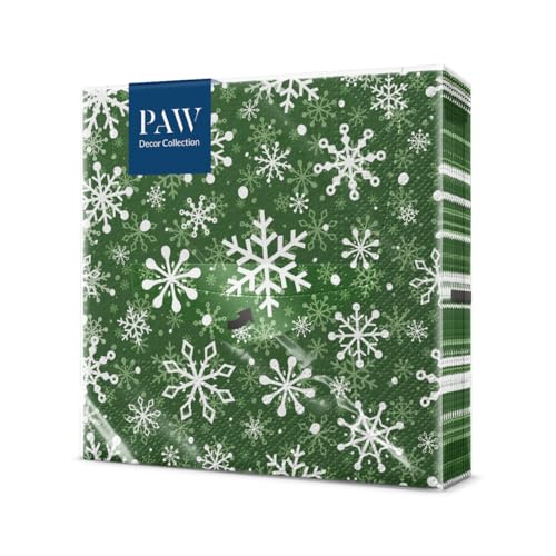 PAW - Servietten 3-lagig (33 x 33 cm) I 20 Stück I Papierservietten Bunt Perfekt für den Weihnachtstisch I Servietten - Weihnachten, Winter, Schnee I Christmas Snowflakes green von PAW Decor Collection