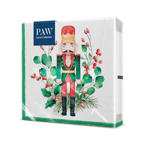 PAW - Servietten 3-lagig (33 x 33 cm) I 20 Stück I Papierservietten Bunt Perfekt für den Weihnachtstisch I Servietten - Weihnachten, Winter, Schnee I Composition With Nutcracker von PAW Decor Collection