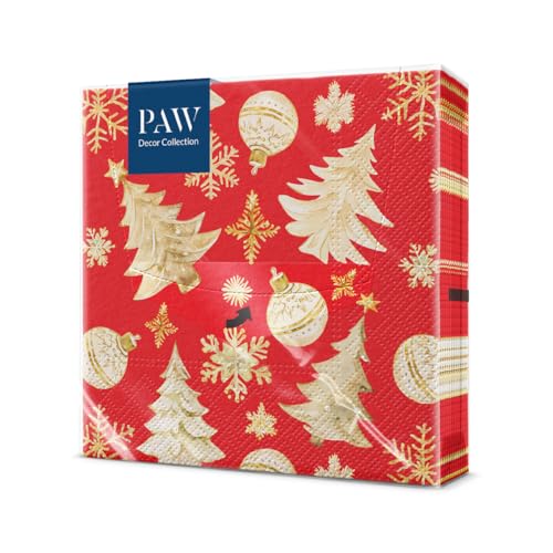 PAW - Servietten 3-lagig (33 x 33 cm) I 20 Stück I Papierservietten Bunt Perfekt für den Weihnachtstisch I Servietten - Weihnachten, Winter, Schnee I Golden Christmas Trees von PAW Decor Collection