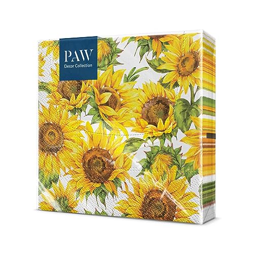 PAW - Servietten 3-lagig (33 x 33 cm) I 20 Stück I Perfekt für Geburtstage, Partys, Meetings I Herbst Tischdekoration I Bunte Papierservietten - Sonnenblumen Gelbe Blütenblätter I Dancing Sunflowers von PAW