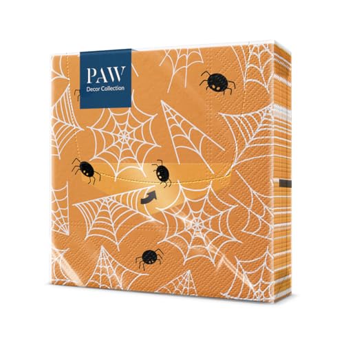 PAW - Servietten 3-lagig (33 x 33 cm) I 20 Stück I Perfekt für Halloween, Herbst, Partys, Geburtstag I Herbst Tischdekoration I Bunte Papierservietten - Ein Spinnennetz I Spider's Web von PAW Decor Collection