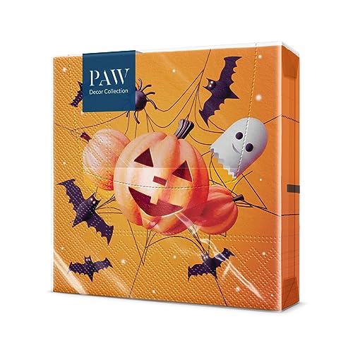 PAW - Servietten 3-lagig (33 x 33 cm) I 20 Stück I Perfekt für Halloween Partys Dekoration Zubehör I Herbst Tischdeko I Bunte Papierservietten - Kürbis Fledermaus Spinne Gruselig I Funny Halloween von PAW Decor Collection