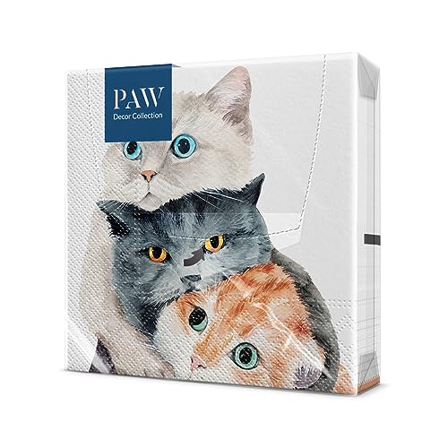 PAW - Servietten 3-lagig (33 x 33 cm) I 20 Stück I Perfekt für Kindergeburtstage, Partys, Kommunion und Feiern I Papierservietten Bunt mit Party Motiv I Katzen, Freude, Party - Better Together von PAW