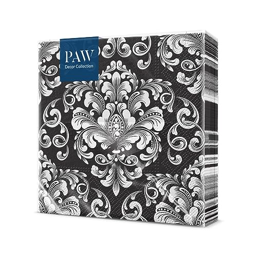 PAW - Servietten 3-lagig (33 x 33 cm) I 20 Stück I Perfekt für Kommunion, Hochzeit, Konfirmation und Feiern I Papierservietten Bunt I Besondere Anlässe, Ornamente, Schwarz I Beautiful Moments von PAW Decor Collection