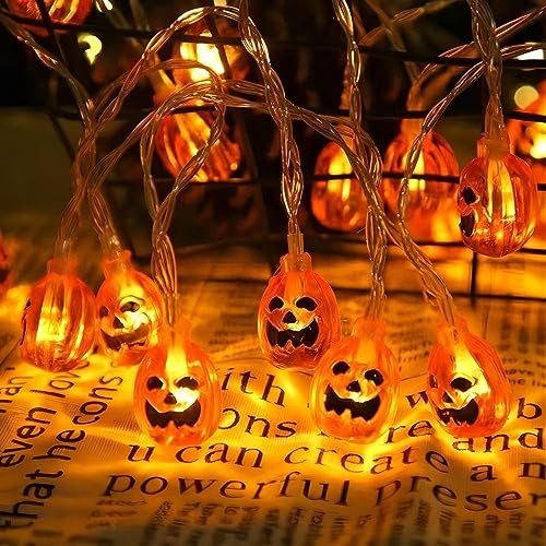 PAWARSO Halloween Deko Lichterkette, 3Meters 20LED halloween deko innen und Außen, IP65 Wasserdichte, Orange Kürbis Lichterkette Batterie von PAWARSO