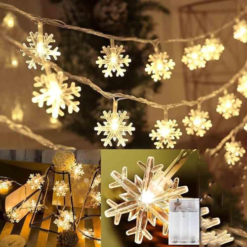 PAWARSO Weihnachten Lichterkette Schneeflocke 6M 40LED Lichterketten Batterie Wasserdicht Außen Innen Lichterketten für Weihnachten Deko von PAWARSO