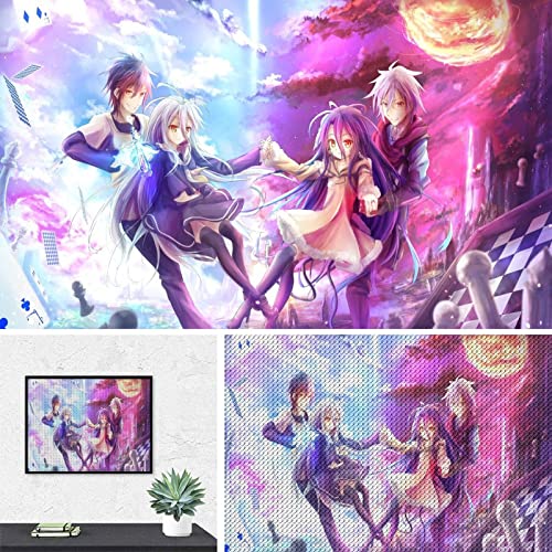 PAWCA 5D DIY Diamond Painting,Anime No Game No Life,Crystal Strass Cross Stitch Kit, Mosaik-Handwerk für die Heimdekoration(round drill)-30x40cm von PAWCA