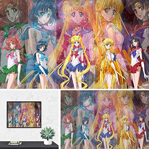 PAWCA 5D Full Diamond Painting Kit,Anime Sailor Moon,DIY Diamond Strass Painting Kits für Erwachsene Stickerei Kunst Home Decor(round drill)-50x60cm von PAWCA