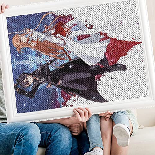 PAWCA 5d Adult Diamond Painting Kit, japanische Anime Schwertkunst Online SAO, Diamond Painting 5d Kreuzstich Kunstharz Diamond Craft DIY Gemälde für die Wanddekoration zu Haus（Runder Diamant50x60cm） von PAWCA