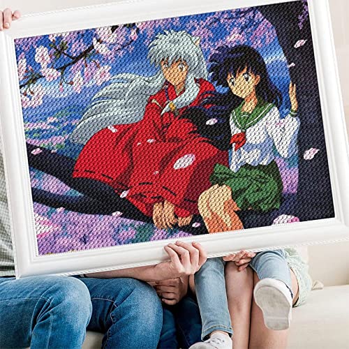 PAWCA DIY 5D Diamond Painting Set Full Diamond Round Diamond Diamond Wohnzimmer Schlafzimmer Dekorative Malerei Einfache Modern Schöne Anime Characters Inuyasha（Runder Diamant30x40cm） von PAWCA