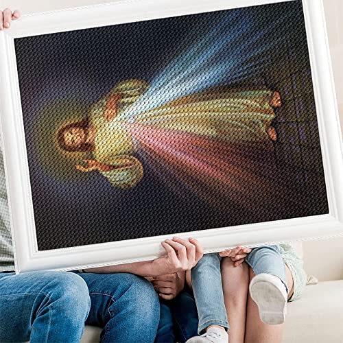 PAWCA Diamond Painting Set,5D Diamantmalerei Vollbohrer Jesus Holy Light Diamant Mosaik Strass Bilder Diamantstickerei Religiöse Ikone（Runder Diamant50x60cm） von PAWCA