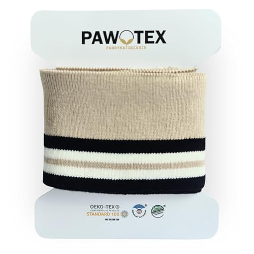 PAWOTEX Bündchenstoff schlauchware Bündchenstoff meterware Strickbündchen Collegebündchen in Beige Bündchenstoff kaufen Bündchen elastisch 140x7cm von PAWOTEX FABRYKA DZIANIN