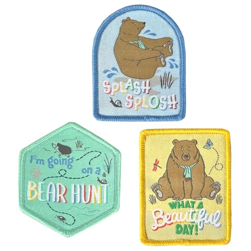 Pawprint Family Aufnäher-Set mit Aufschrift "We're Going on a Bear Hunt", Michael Rosen und Helen Oxenbury's We're Going on a Beart Hunt, offizieller Merchandise-Artikel von PAWPRINT FAMILY