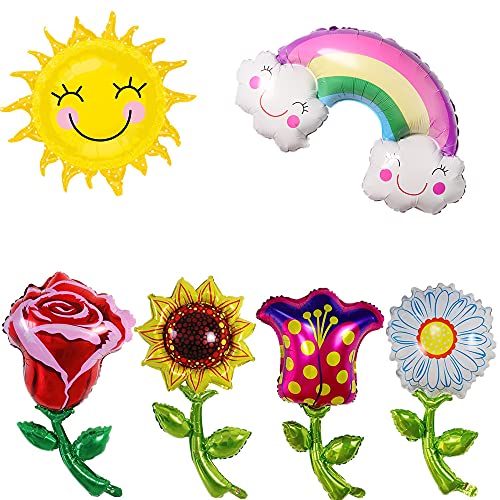 Folienballons in Blumenform, Sonnenschein, Wolken, Regenbogen Sonnenblume, Rose, Aluminiumfolienballon, die Ballons sind sehr hell und bunt, können wiederholt angewendet werden（6 große Ballons） von PAWT