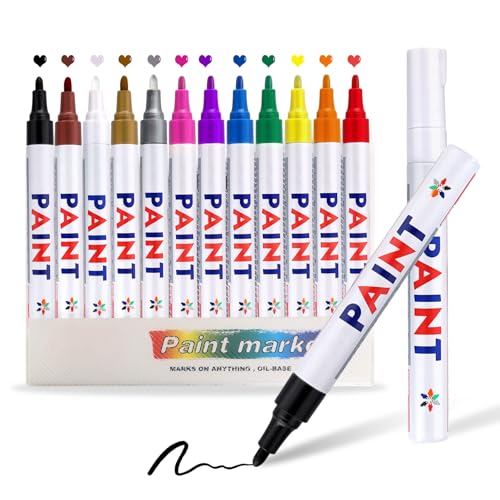 PAYFULLY Permanent Marker Set, 14 Stück Wasserfeste Stifte, Bunt Lackstift Glasmalstifte, Lackstifte für Steine, Glas, Holz, Tasse, Metall, Kunststoff, Reifen usw. von PAYFULLY