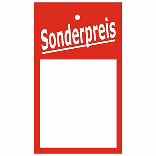 500 Kartonetiketten, 35x60mm, einzeln geschnitten, beschreibbares Textfeld, weiss-rot, "Sonderpreis"| PB-Onlinehandel von PB-Onlinehandel