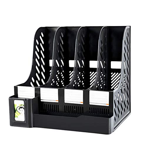 Ordnerhalter,Ordner-Organisator, Mehrschichtiger Kunststoff-Gitter-Aktenhalter, multifunktionale Büro-Aktenarchiv-Aufbewahrung, Aufbewahrungsbox, Desktop-Rack, Aktenrahmen(Black,Four columns) von PBDEIOEOE