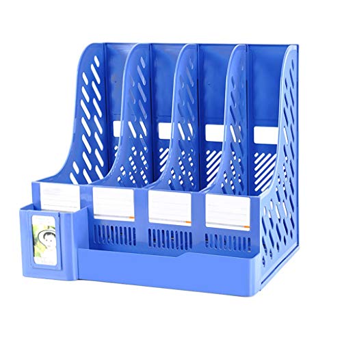 Ordnerhalter,Ordner-Organisator, Mehrschichtiger Kunststoff-Gitter-Aktenhalter, multifunktionale Büro-Aktenarchiv-Aufbewahrung, Aufbewahrungsbox, Desktop-Rack, Aktenrahmen(Blue,Four columns) von PBDEIOEOE