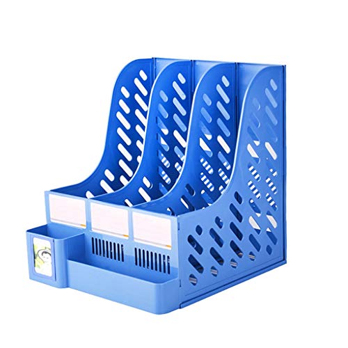 Ordnerhalter,Ordner-Organisator, Mehrschichtiger Kunststoff-Gitter-Aktenhalter, multifunktionale Büro-Aktenarchiv-Aufbewahrung, Aufbewahrungsbox, Desktop-Rack, Aktenrahmen(Blue,Three columns) von PBDEIOEOE