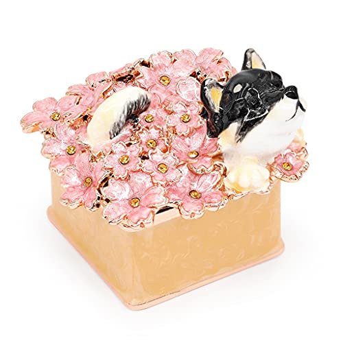 PBDEIOEOE Vintage-Schmuckkästchen, Schmuckkästchen, Schmuckaufbewahrungsbox, Shiba Inu-Schmuckschatulle, Mini-Schmuckschatulle mit Hundemotiv, Kristall-Tierstatue, Schmuck-Organizer-Box von PBDEIOEOE