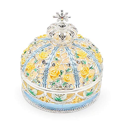 PBDEIOEOE Vintage-Schmuckkästchen, Schmuckkästchen, Schmuckschatulle Decora Crystal Metal Jewelry Organizer Box Halskette (gelb) von PBDEIOEOE