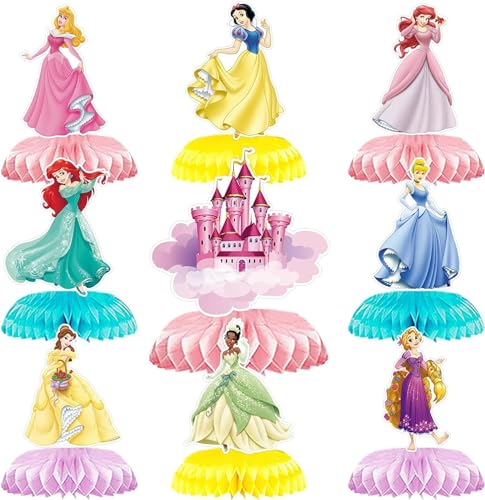 PBMLTEY 9 Stück Prinzessin Honeycomb, Prinzessin Party Honeycomb, Bienenwabe Mittelstücke, Papierwaben Mittelstück, geeignet für Geburtstage, Partys, Tischdekorationen von PBMLTEY