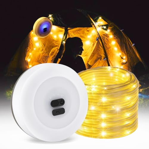 PBUSPU Camping Lichterkette Aufrollbar, 2-in-1 Tragbare Wiederaufladbare LED Lichterkette,10m LED Lichterkette,für Outdoor Camping Dekor Lichterkette Außen,Warmes Licht von PBUSPU