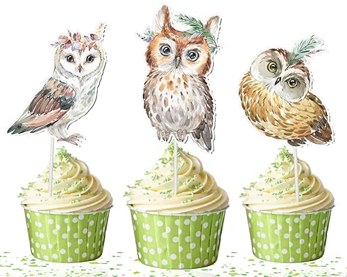 10 Stück Eulen Wald Tiere Cupcake Topper für Kinder | Eule Wald Geburtstag Party Supplies, Baby Shower | Wald Eule Cupcake Topper von PC