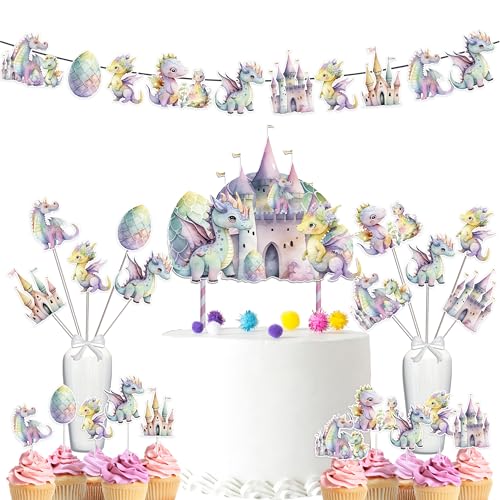 Pink Dragons Baby Shower and Birthday Party Supplies Set - Banner, Centerpieces, Cupcake Toppers, Cake Topper von PC