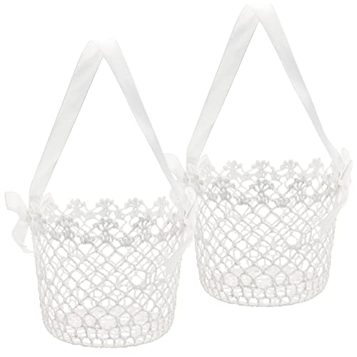 Körbe für Blumenmädchen, PChero 2 Stück Romantisch Weiß Hochzeit Bumenkorb Blumenkinder Körbchen für Party Datum Heim Dekoration von PChero