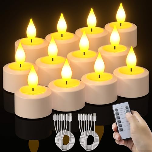 PChero Aufladbare Teelichter mit Fernbedienung und Timer, 12er Set Elektrische LED Teelichter Wiederaufladbar Kerzen Flackernd mit Timerfunktion für Halloween Kürbis Silvester Zimmer Deko Weihnachten von PChero