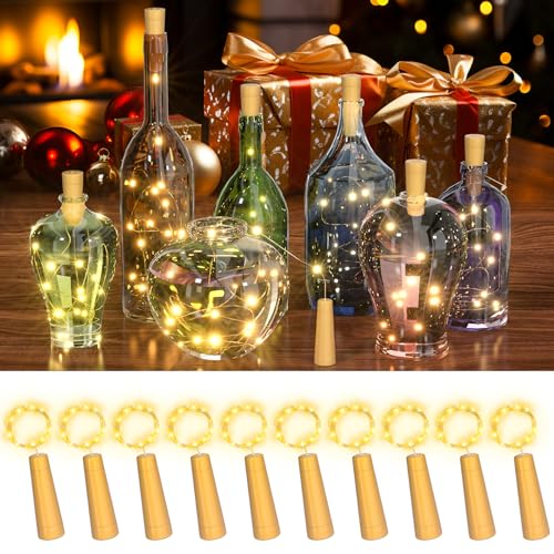 PChero 10er Set LED Flaschenlicht mit Timer, 2M 20 LED Flaschenlichterkette Korken Lichterkette Warmweiß mit Timer für Flasche Tischdeko Hochzeit Innen Außen Deko von PChero