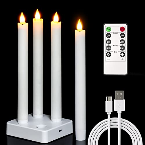 PChero LED Kerzen Aufladbar mit Ladestation und Fernbedienung, 4er Set Echtwachs Elektrische LED Wiederaufladbare Kerzen Flackernd Stabkerzen mit Timerfunktion für Halloween Weihnachten Zimmer Deko von PChero