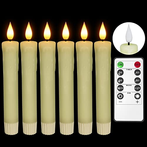 PChero LED Kerzen mit Fernbedienung, 6er Elektrische Kerzen Set LED Stabkerzen Kurz Echtwachs Flackernde Flame mit Timerfunktion für Halloween Silvester Party Zimmer Deko Weihnachten Wohnzimmer von PChero