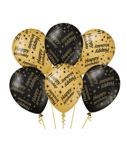 PD-Party - Happy Birthday Luftballons Geburtstag - Ballons für Geburtstag - Deko Geburtstag - Happy Birthday Dekoration - Schwarz Gold Party Deko - Geburtstag Junge & Mädchen - 30x30 cm - 6 Stück von PD-Party