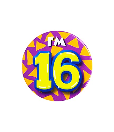 PD-Party 6014716 Birthday Badge | Geburtstag Metall Abzeichen | Partei Feier Knöpfe - I'm 16, Mehrfarbig, 5.5cm Länge x 5.5cm Breite x 0.5cm Höhe von PD-Party