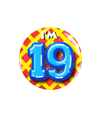 PD-Party 6014719 Birthday Badge | Geburtstag Metall Abzeichen | Partei Feier Knöpfe - I'm 19, Mehrfarbig, 5.5cm Länge x 5.5cm Breite x 0.5cm Höhe von PD-Party