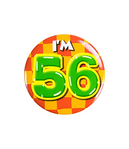 PD-Party 6014756 Birthday Badge | Geburtstag Metall Abzeichen | Partei Feier Knöpfe - I'm 56, Mehrfarbig, 5.5cm Länge x 5.5cm Breite x 0.5cm Höhe von PD-Party