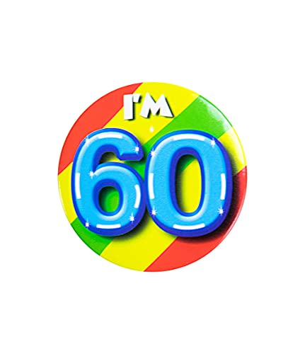 PD-Party 6014760 Birthday Badge | Geburtstag Metall Abzeichen | Partei Feier Knöpfe - I'm 60, Mehrfarbig, 5.5cm Länge x 5.5cm Breite x 0.5cm Höhe von PD-Party