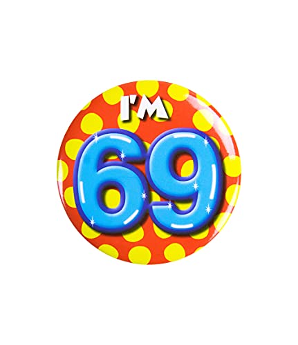 PD-Party 6014769 Birthday Badge | Geburtstag Metall Abzeichen | Partei Feier Knöpfe - I'm 69, Mehrfarbig, 5.5cm Länge x 5.5cm Breite x 0.5cm Höhe von PD-Party