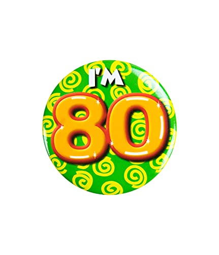 PD-Party 6014780 Birthday Badge | Geburtstag Metall Abzeichen | Partei Feier Knöpfe - I'm 80, Mehrfarbig, 5.5cm Länge x 5.5cm Breite x 0.5cm Höhe von PD-Party