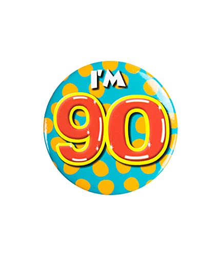 PD-Party 6014790 Birthday Badge | Geburtstag Metall Abzeichen | Partei Feier Knöpfe - I'm 90, Mehrfarbig, 5.5cm Länge x 5.5cm Breite x 0.5cm Höhe von PD-Party