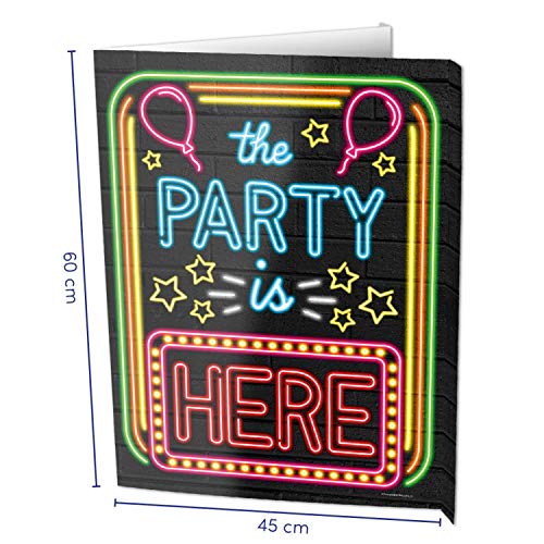 PD-Party 7006017 Party Dekoration Window Signs | Fenster Zeichen | Fenster Vorstand | Partei Dekoration - The Party is Here, 60cm Länge x 45cm Breite x 50cm Höhe von PD-Party