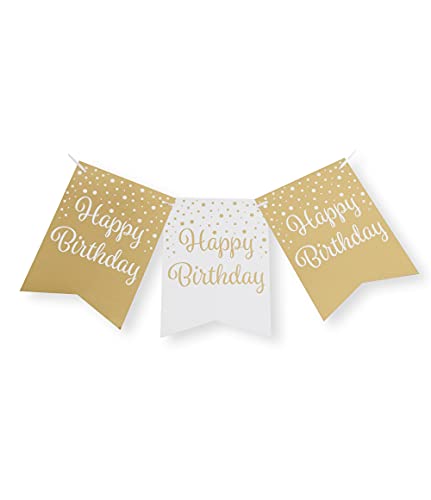 PD-Party 7023012 Luxus Party Flagge Banners | Geburtstag Feier | Partei Dekoration - Happy Birthday, Gold/Weiß, 8.5cm Länge x 8.5cm Breite x 7.5cm Höhe von PD-Party