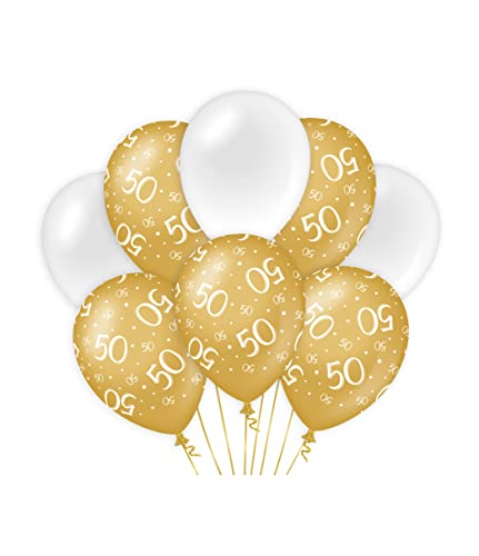 PD-Party 7023407 Classy Party Luftballons | Natürliche Rubber (Latex) | Geburtstag Feier Partei Dekoration - 50, Packung von 8, Gold/Weiß, 30cm Länge x 30cm Breite x 30cm Höhe von PD-Party