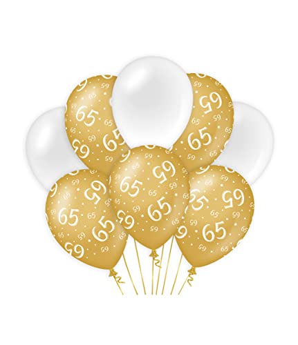 PD-Party 7023409 Classy Party Luftballons | Natürliche Rubber (Latex) | Geburtstag Feier Partei Dekoration - 65, Packung von 8, Gold/Weiß, 30cm Länge x 30cm Breite x 30cm Höhe von PD-Party